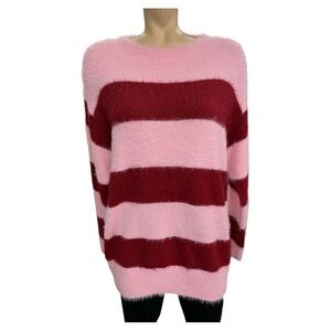 Pink and Red Striped Women's Sweater Size M